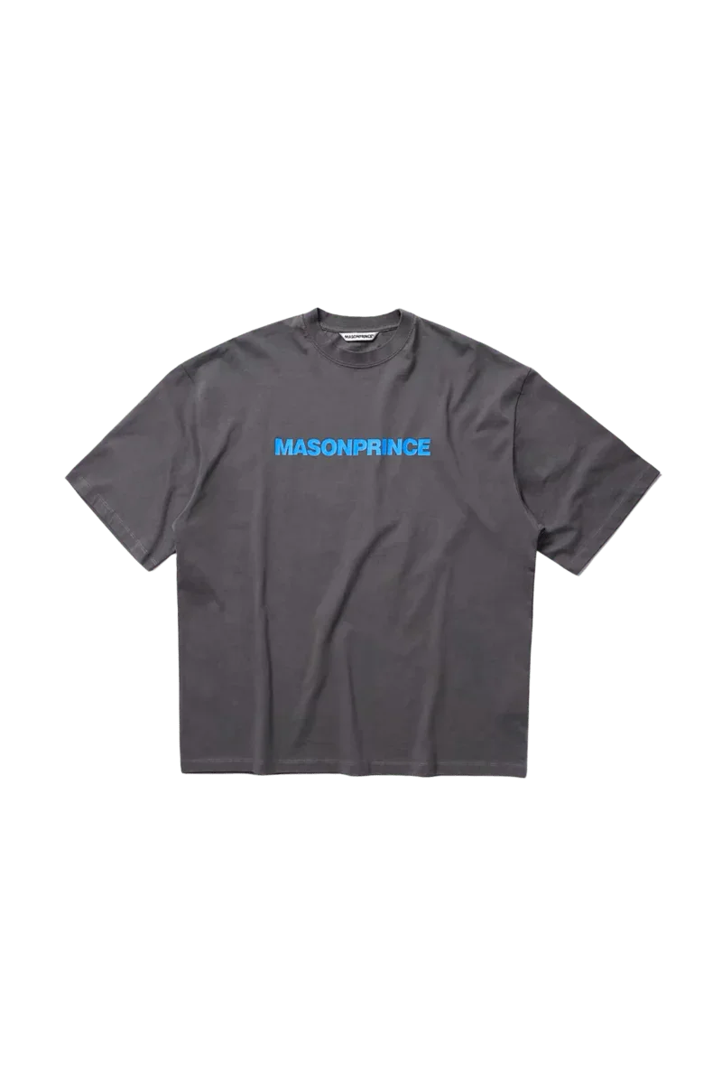 Masonprince Basic Logo Tee in gray with bold blue logo design for casual wear