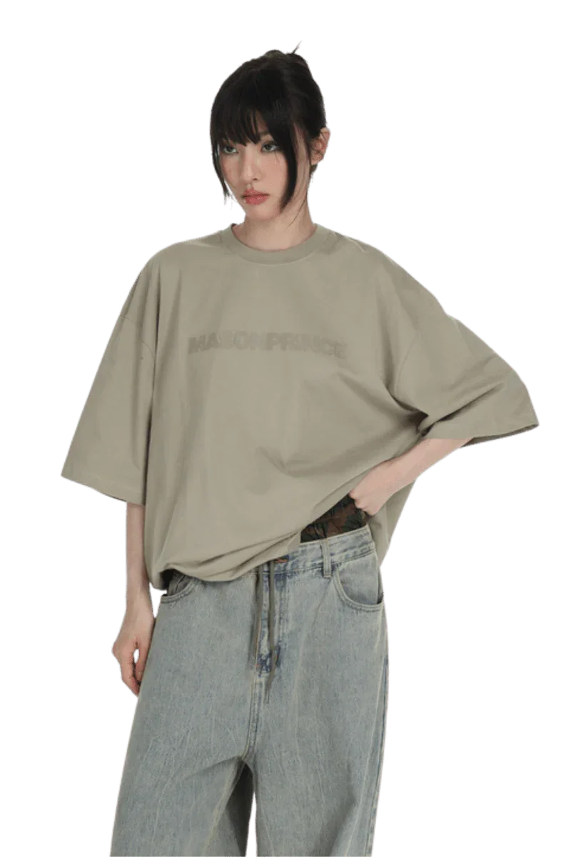 Masonprince Basic Logo Tee in Beige with Relaxed Fit for Casual Style
