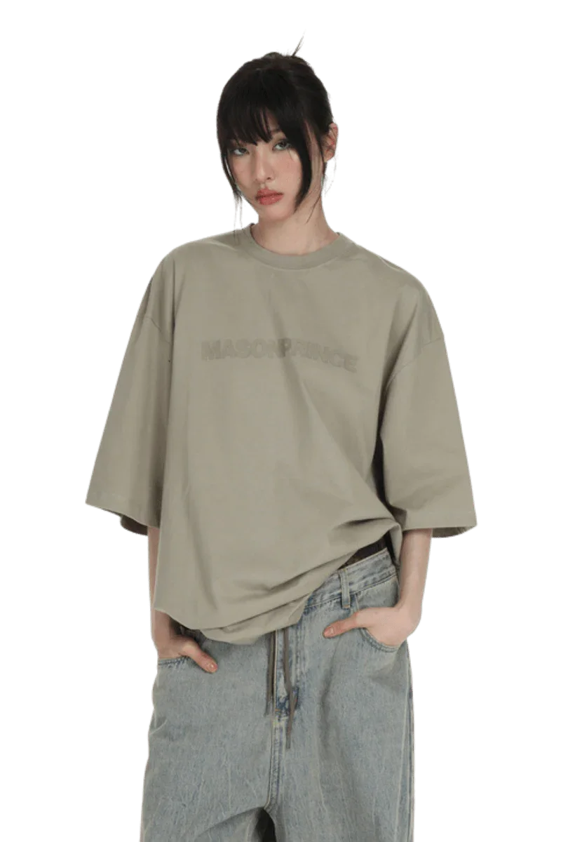 Masonprince Basic Logo Tee in beige with relaxed fit for casual style.
