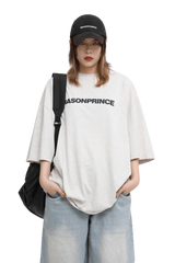 Masonprince Basic Logo Tee in Light Gray with a Relaxed Fit and Oversized Sleeves
