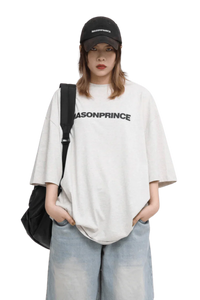 Masonprince Basic Logo Tee in Light Gray with a Relaxed Fit and Oversized Sleeves