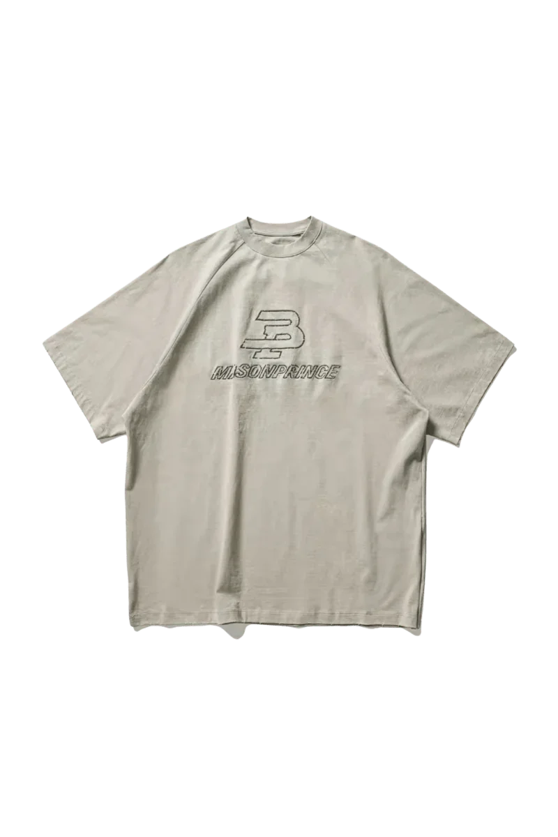 Masonprince BB Embroidered Logo Tee in light beige with a classic crew neckline and relaxed fit