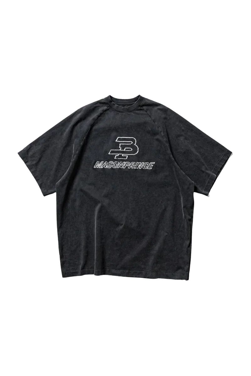 Masonprince BB Embroidered Logo Tee in black with relaxed fit and bold logo design
