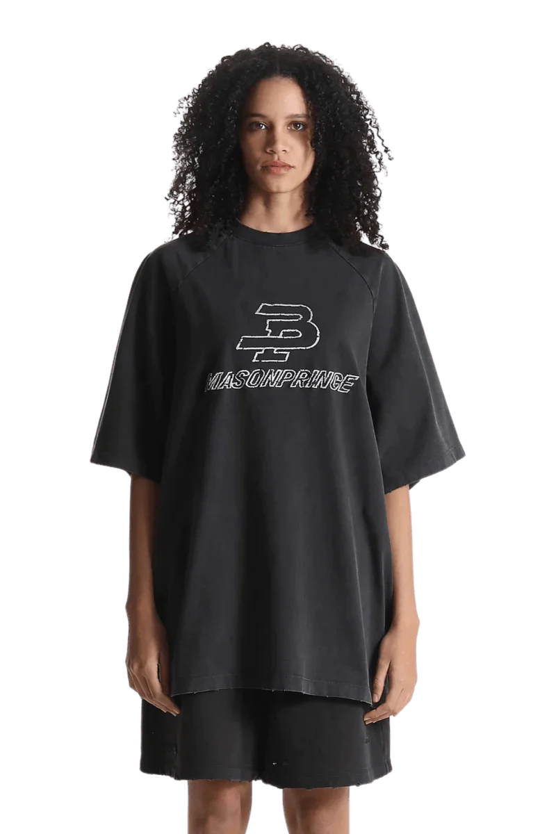 Masonprince BB Embroidered Logo Tee in black with oversized fit and stylish design