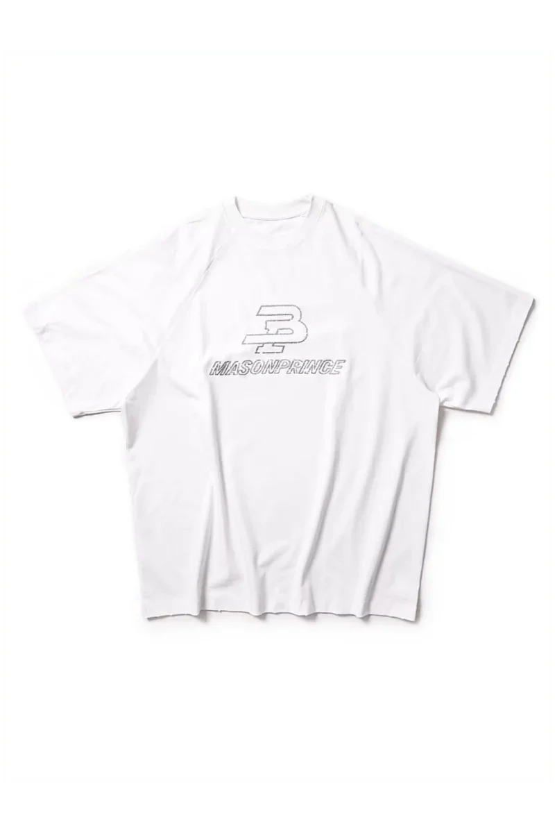 Masonprince BB Embroidered Logo Tee in white with a relaxed fit and stylish embroidered design