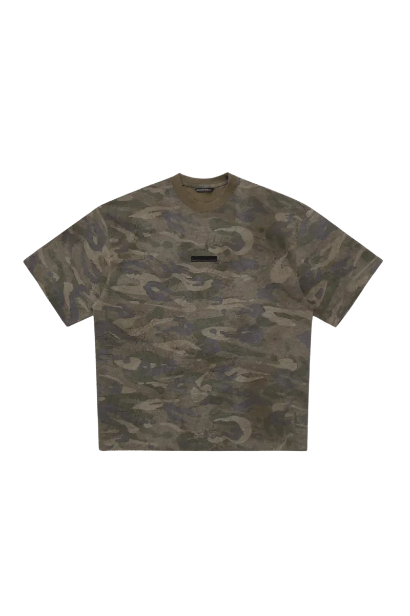 Masonprince camouflage tee with green and brown camo pattern and short sleeves