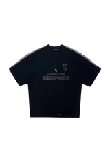 Masonprince Champion League Tee in black with graphic logo and stripe detail on sleeves