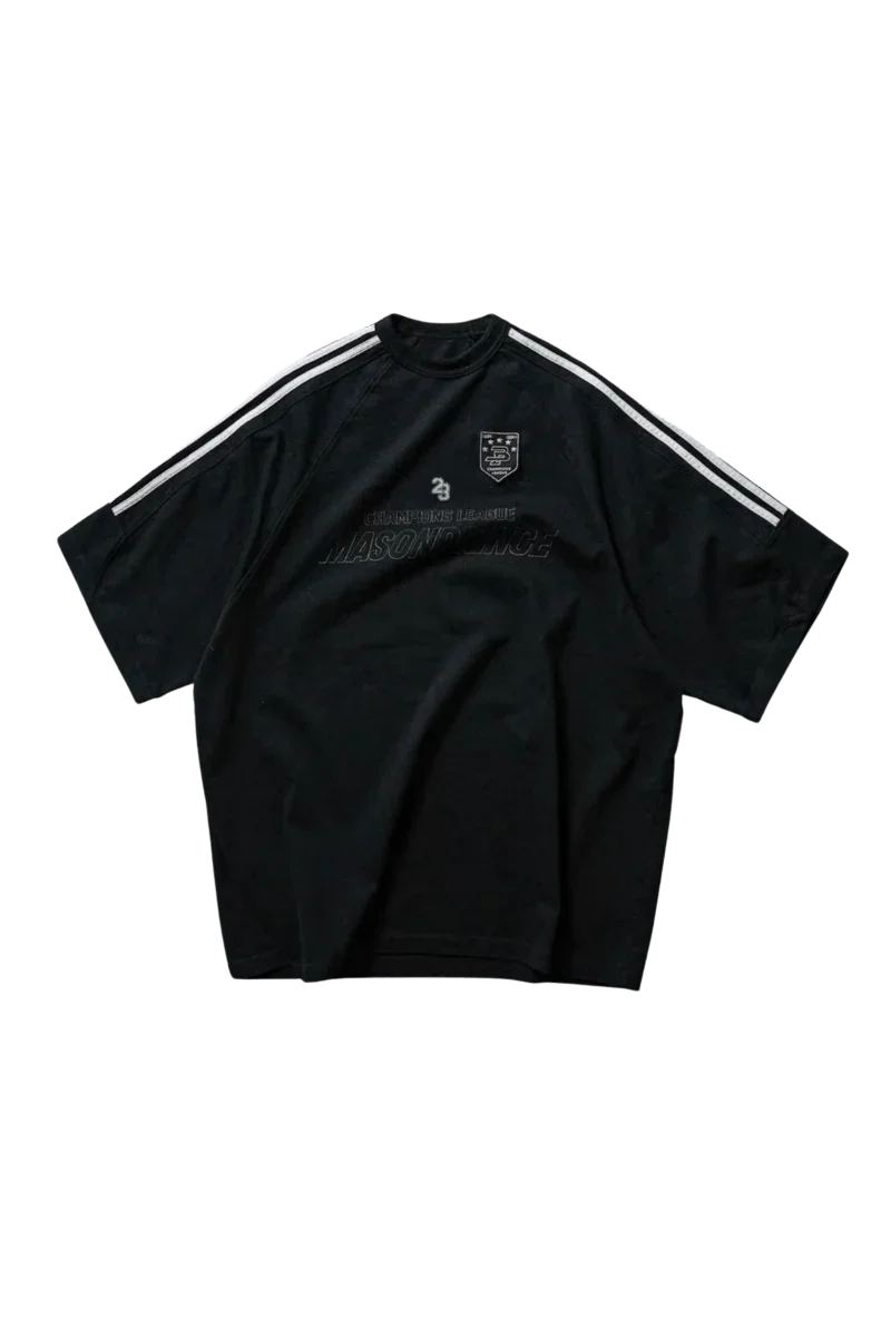 Masonprince Champion League Tee in black with sporty stripes and logo detailing