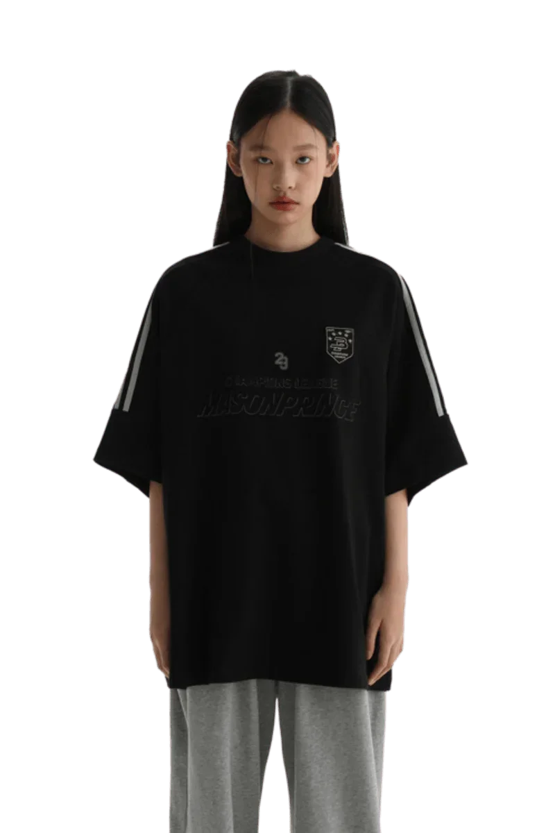 Masonprince Champion League Tee in black with bold logo and sporty design for casual wear