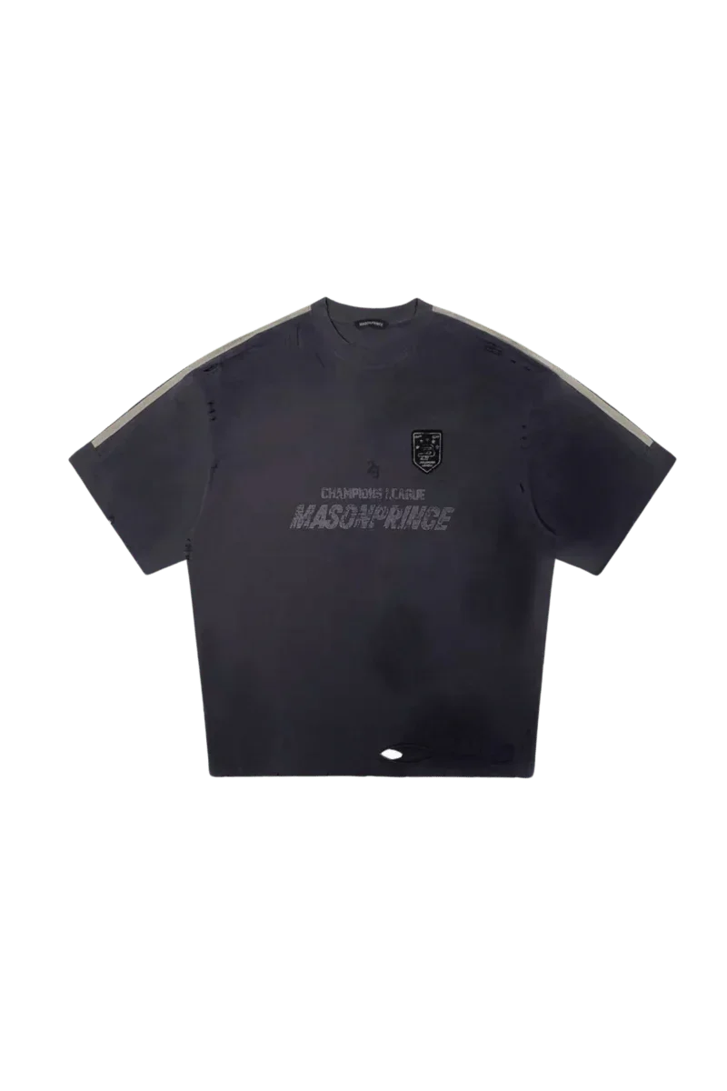 Black Masonprince Champion League Tee with reflective shoulder stripes and front logo print