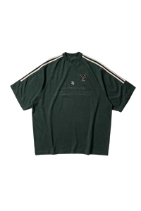 Masonprince Champion League Tee in dark green with white stripes and logo for casual wear