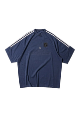 Masonprince Champion League Tee in Navy with Striped Sleeves and Embroidered Logo