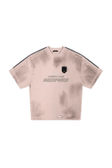 Masonprince Champion League Tee in beige with black stripe accents and logo patch on the chest