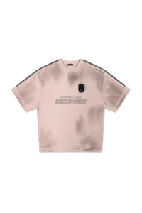 Masonprince Champion League Tee in beige with black stripe accents and logo patch on the chest