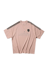 Masonprince Champion League Tee in light pink with unique logo and striped sleeves for casual style