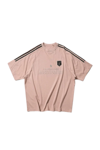 Masonprince Champion League Tee in light pink with unique logo and striped sleeves for casual style