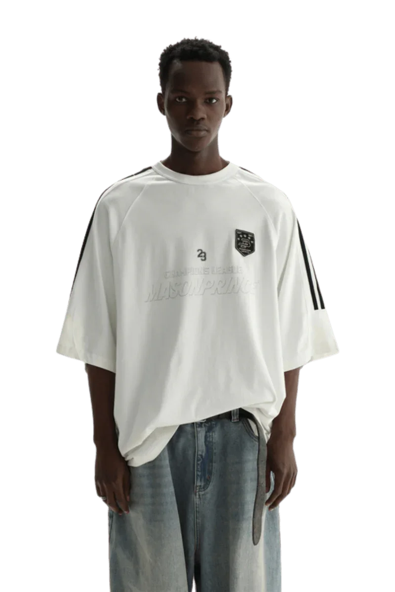 Masonprince Champion League Tee in White with Short Sleeves and Logo Detail on the Chest