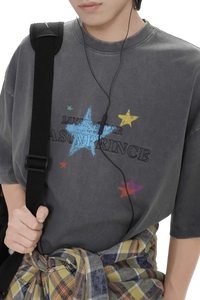 Masonprince colorful star tee in faded black with multicolor star graphics and logo text
