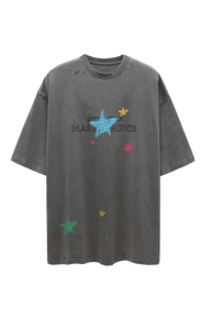 Masonprince colorful star tee in faded gray with multicolor star prints and logo on front
