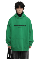 Masonprince Faded Logo Heavy Hoodie in Green with a relaxed fit and front pocket for comfort