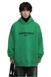 Masonprince Faded Logo Heavy Hoodie in Green with a relaxed fit and front pocket for comfort