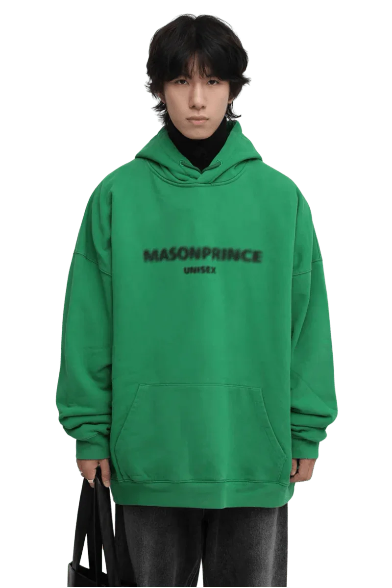 Masonprince Faded Logo Heavy Hoodie in Green with a relaxed fit and front pocket for comfort