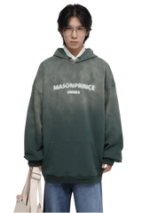 Masonprince Faded Logo Heavy Hoodie in Gradient Green with Front Pocket for Unisex Style