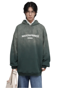 Masonprince Faded Logo Heavy Hoodie in Gradient Green with Front Pocket for Unisex Style