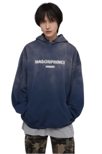 Masonprince Faded Logo Heavy Hoodie in navy with a relaxed fit and unisex design