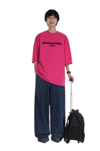 Masonprince Faded Logo Tee in vibrant pink, styled with oversized denim for a trendy look