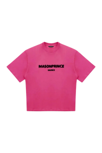 Masonprince Faded Logo Tee in vibrant pink with a bold black logo for a trendy unisex style