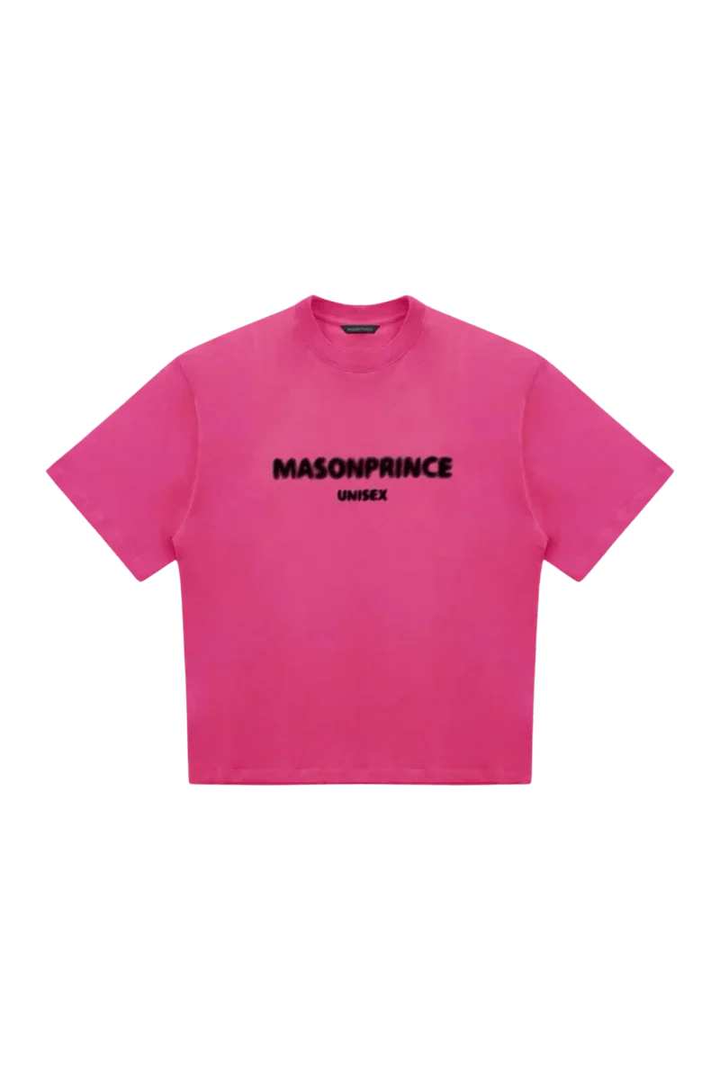 Masonprince Faded Logo Tee in vibrant pink with a bold black logo for a trendy unisex style