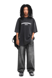 Masonprince Faded Logo Tee in Black featuring a relaxed fit and unisex design, perfect for casual wear.