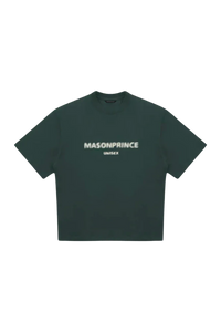 Masonprince Faded Logo Tee in dark green with a relaxed fit for unisex style