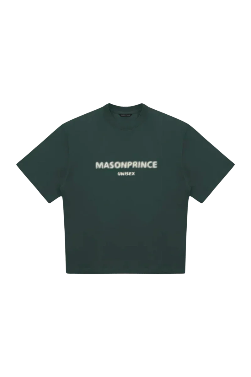 Masonprince Faded Logo Tee in dark green with a relaxed fit for unisex style