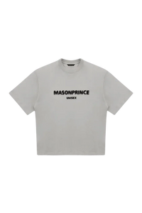 Masonprince Faded Logo Tee in light grey with bold unisex print for casual style.