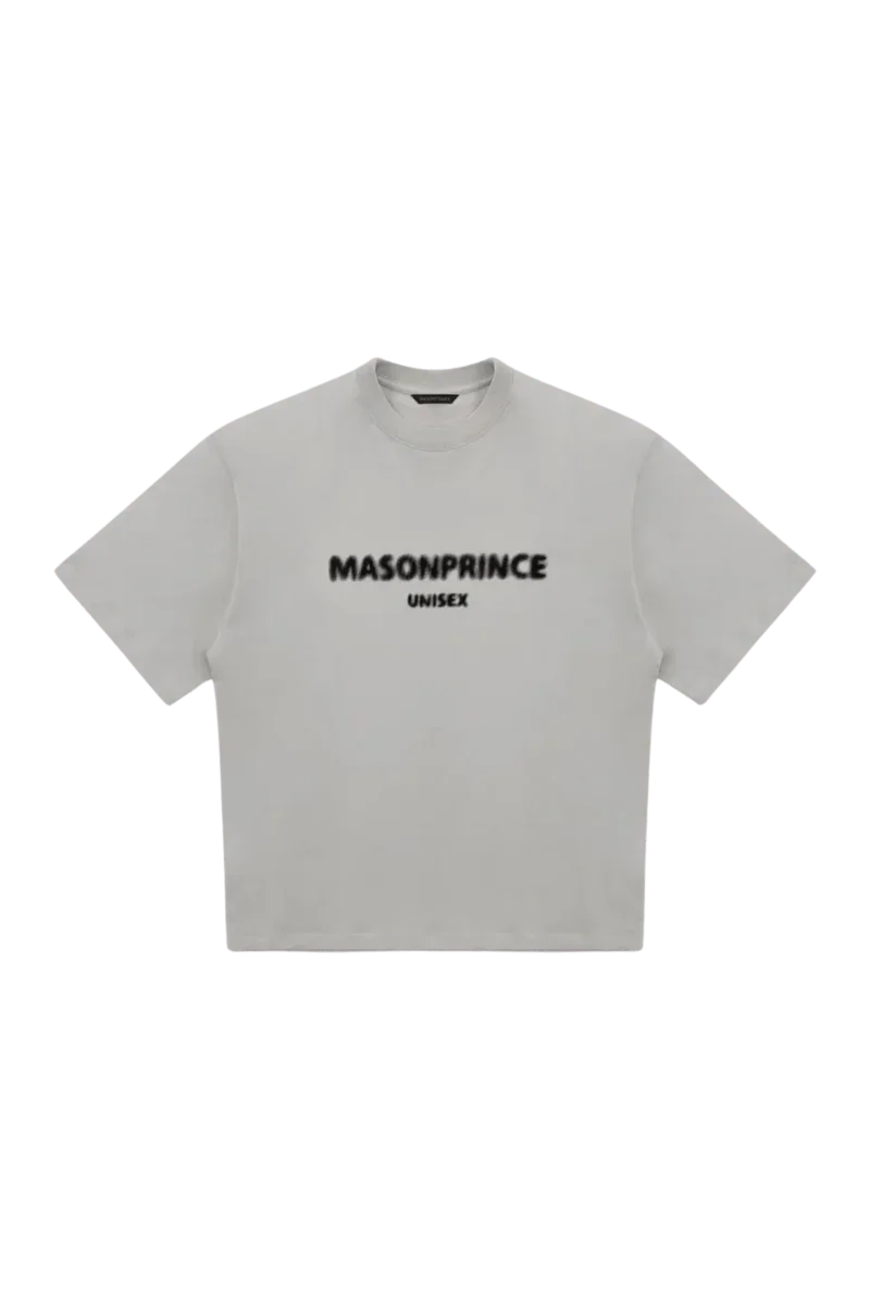 Masonprince Faded Logo Tee in light grey with bold unisex print for casual style.