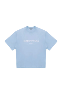 Masonprince Faded Logo Tee in light blue with a relaxed fit and oversized design