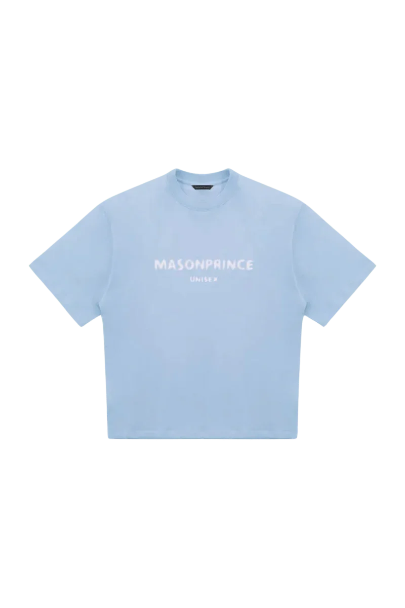 Masonprince Faded Logo Tee in light blue with a relaxed fit and oversized design