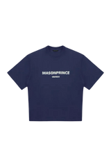 Masonprince Faded Logo Tee in navy blue with a cropped fit for a stylish unisex look