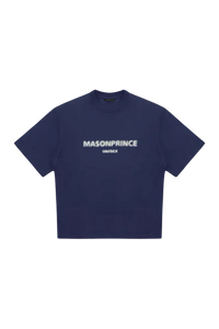 Masonprince Faded Logo Tee in navy blue with a cropped fit for a stylish unisex look
