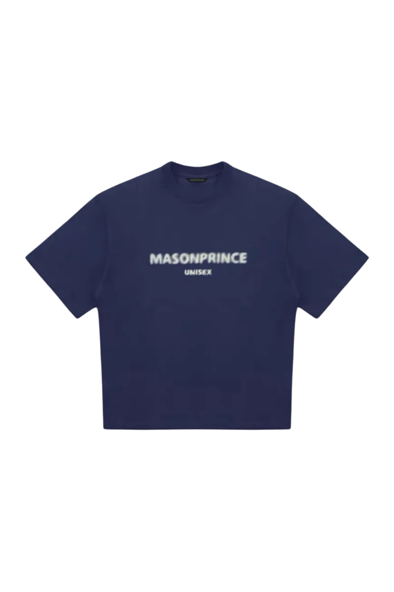 Masonprince Faded Logo Tee in navy blue with a cropped fit for a stylish unisex look