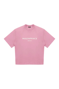Masonprince Faded Logo Tee in pink with a relaxed fit and unisex design for casual wear