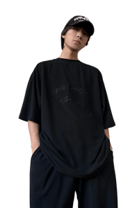 Masonprince Home Embroidery Tee in black, featuring relaxed fit and subtle logo design for casual style