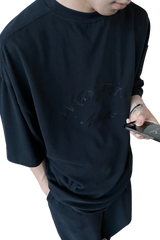 Masonprince Home Embroidery Tee in Black with a Relaxed Fit for Casual Outfits