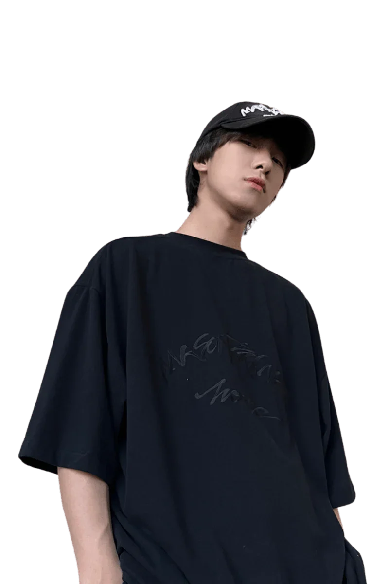 Masonprince Home Embroidery Tee in Black with Oversized Fit and Stylish Embroidered Design
