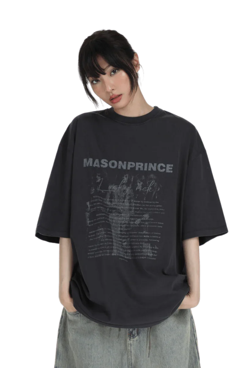 Masonprince Portrait Paint Tee in Black with Large Graphic Print for Casual Style