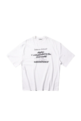 Masonprince white Real World Tee with black abstract text design on front