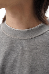 Close-up of Masonprince reversed style tee showing gray fabric and ribbed neckline detail