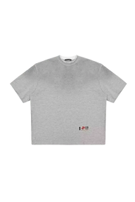 Gray Masonprince reversed style tee with short sleeves and small logo patch near hem